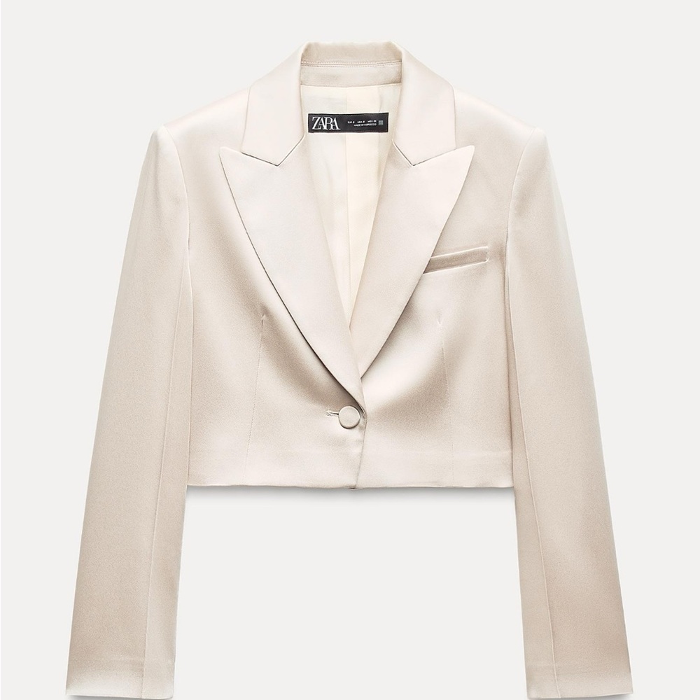 ZARA Satin Cropped Blazer – Elegant Tailored Fit – Size XS – NWT